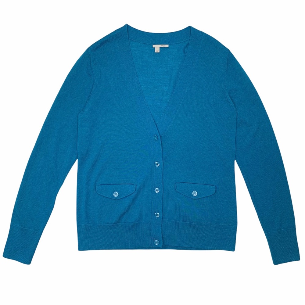 Halogen Merino Wool Turquoise Button Cardigan
